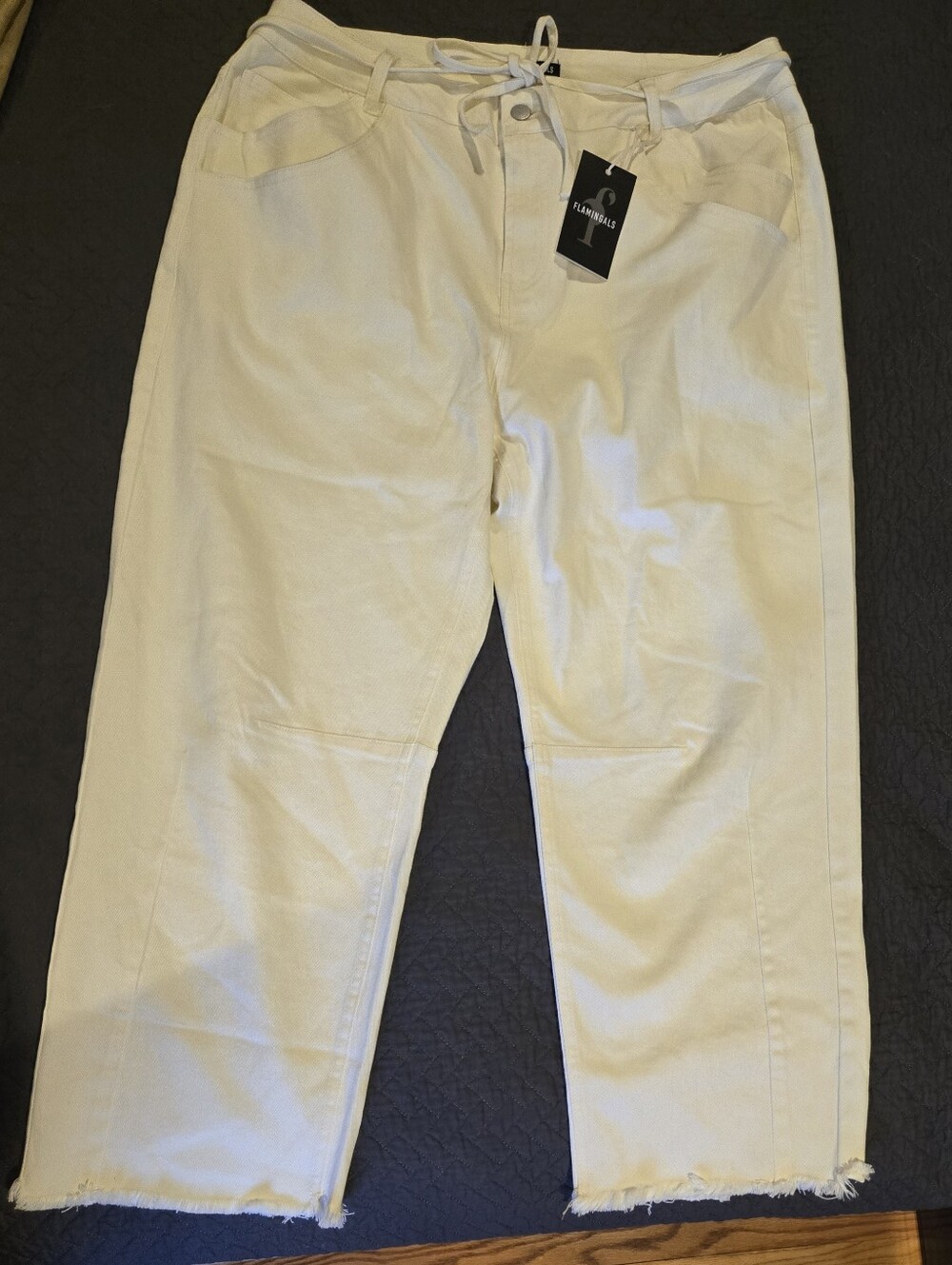 Flamingals Relaxed Ankle Crop Drawstring Pants in Cream NWT